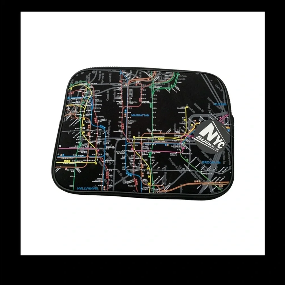 Vintage NYC Subway Line Laptop Case – Black Map Print